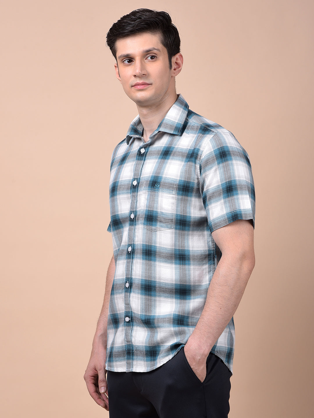 Blue Checked 100% Cotton Shirt