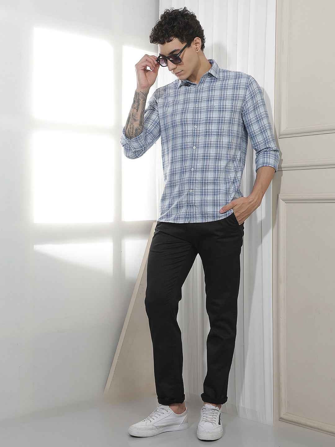 Blue Checked 100% Cotton Shirt