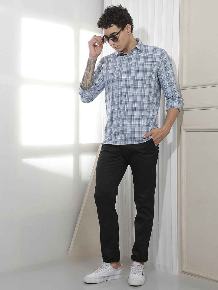 Blue Checked 100% Cotton Shirt