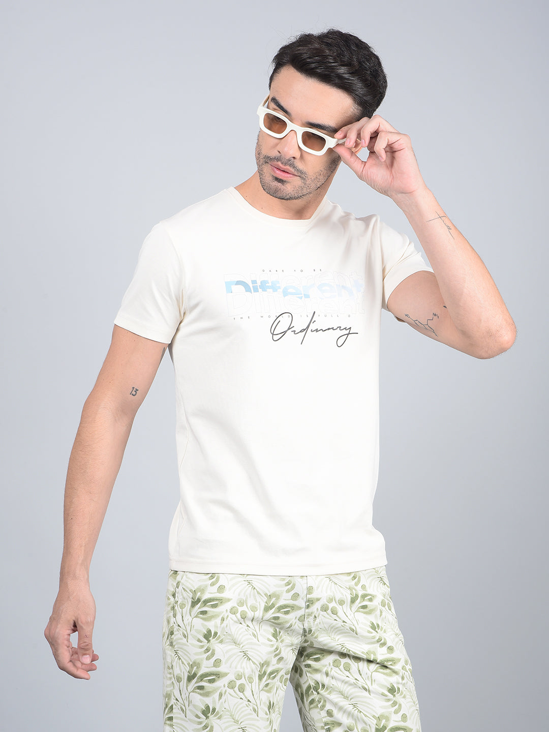 Cream Typographic Print T-Shirt