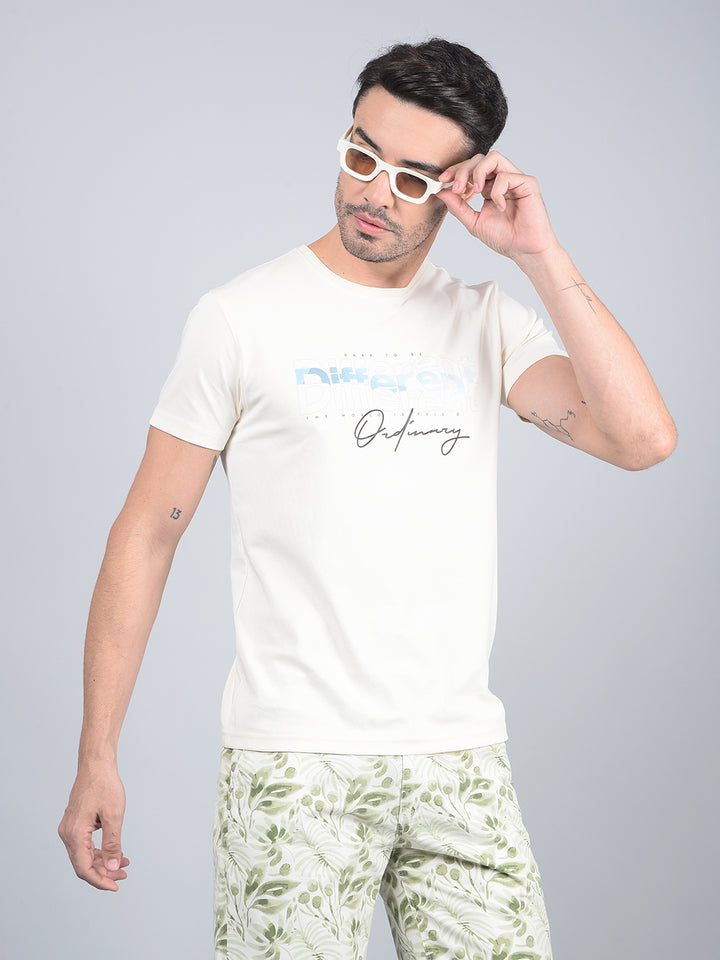Cream Typographic Print T-Shirt