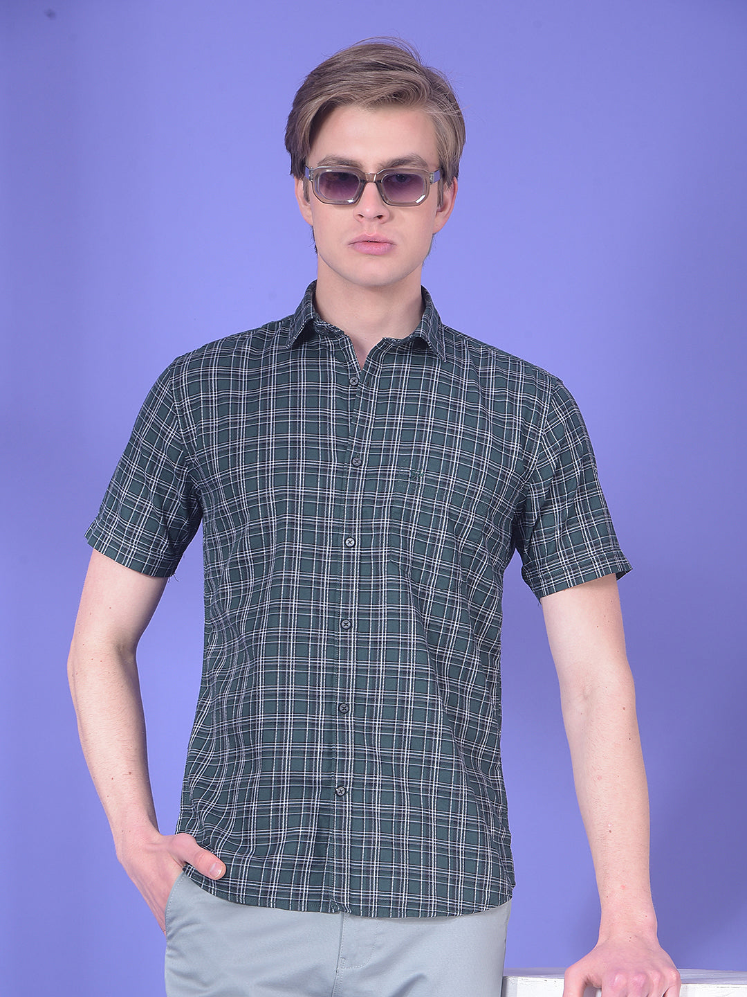 Forest Green Checked 100% Cotton Shirt