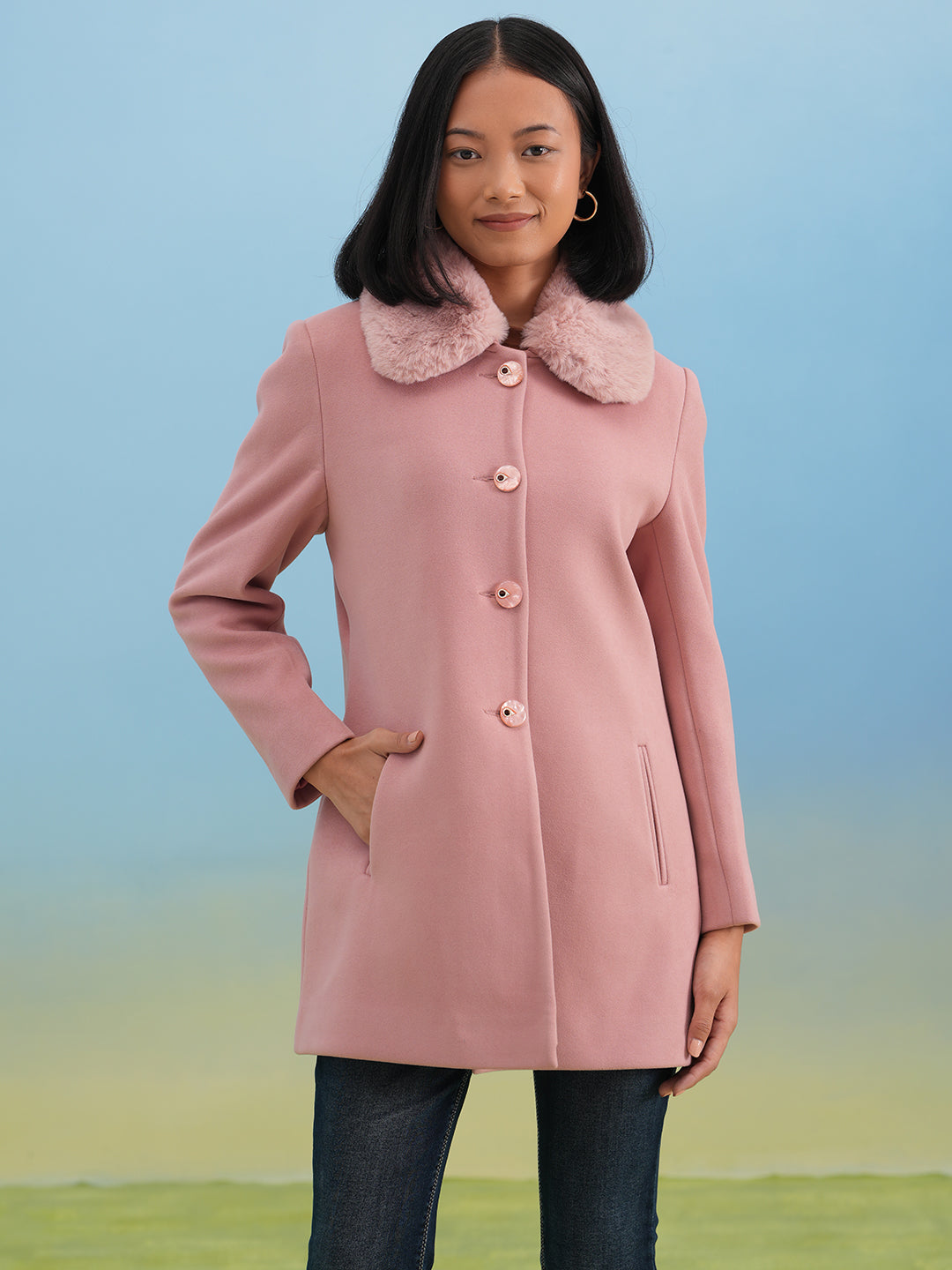 Dusty Pink Classic Woolen Coat