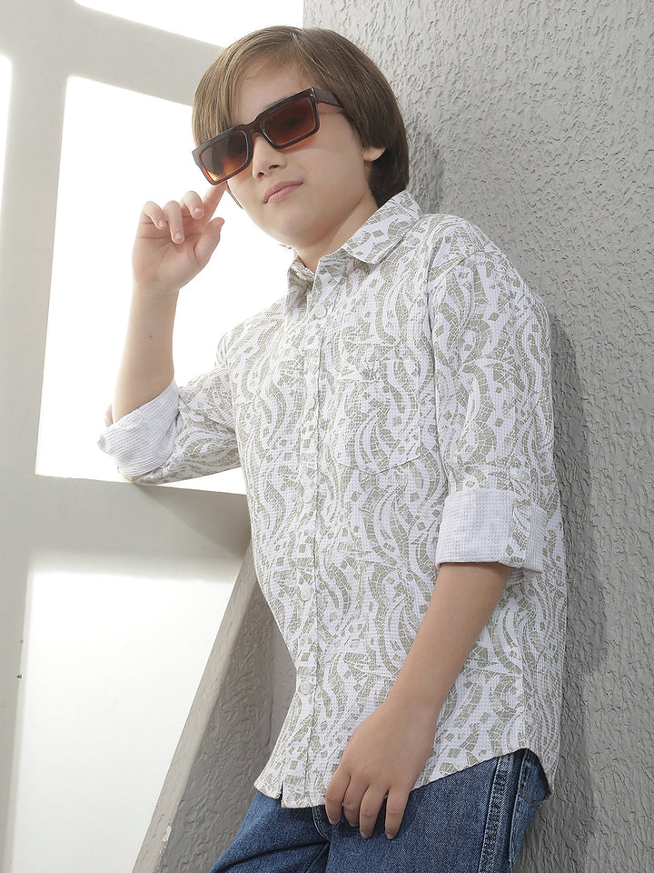 Olive Graphic Print 100% Cotton Shirt