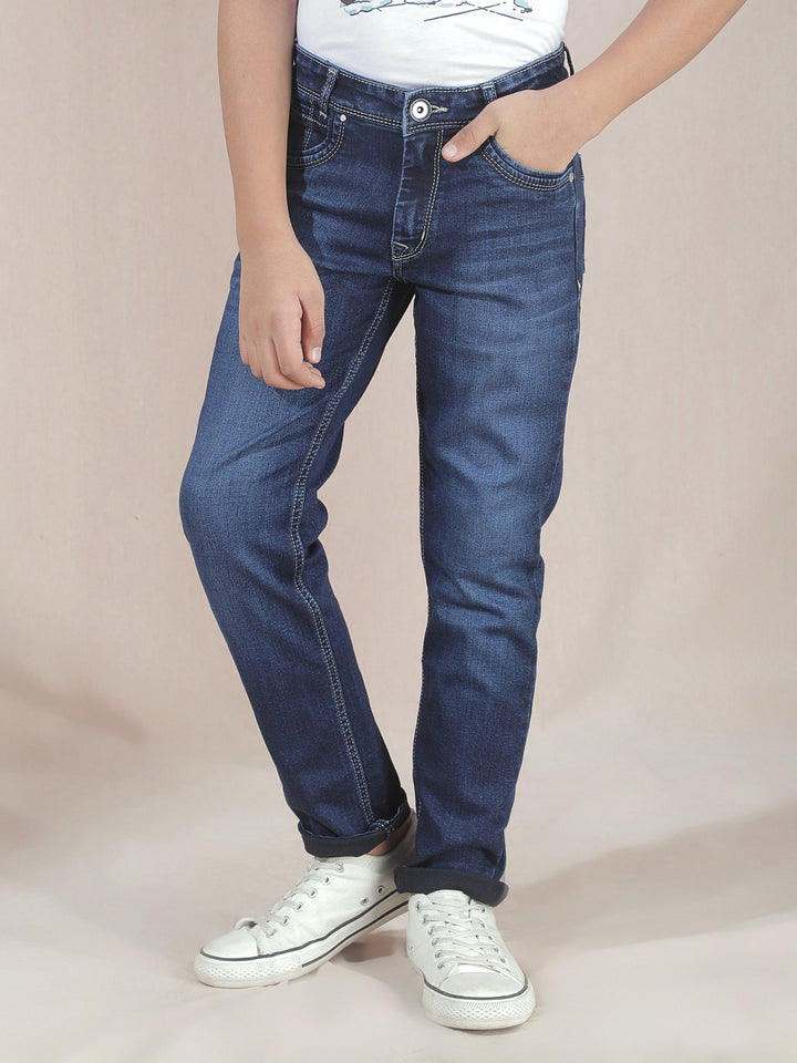 Edgy Dark Wash Navy Blue Jeans