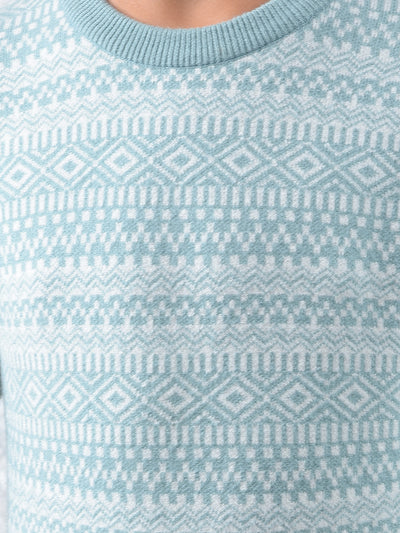 Modern Mist Blue Printed Sweater