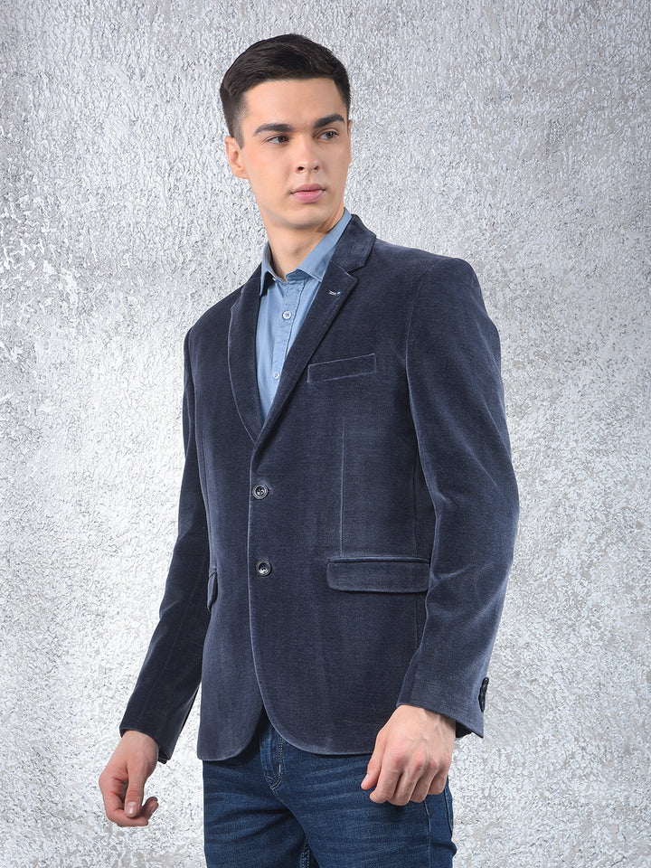 Blue Single-Breasted Velvet Blazer