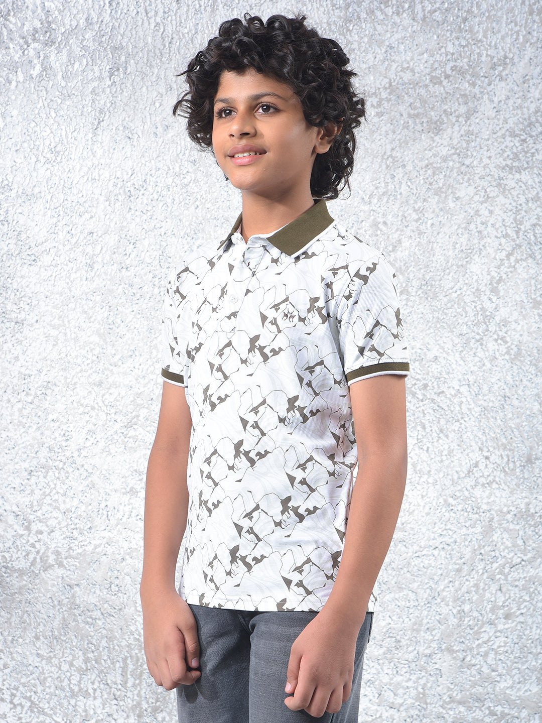 Olive Printed Polo Neck T-Shirt