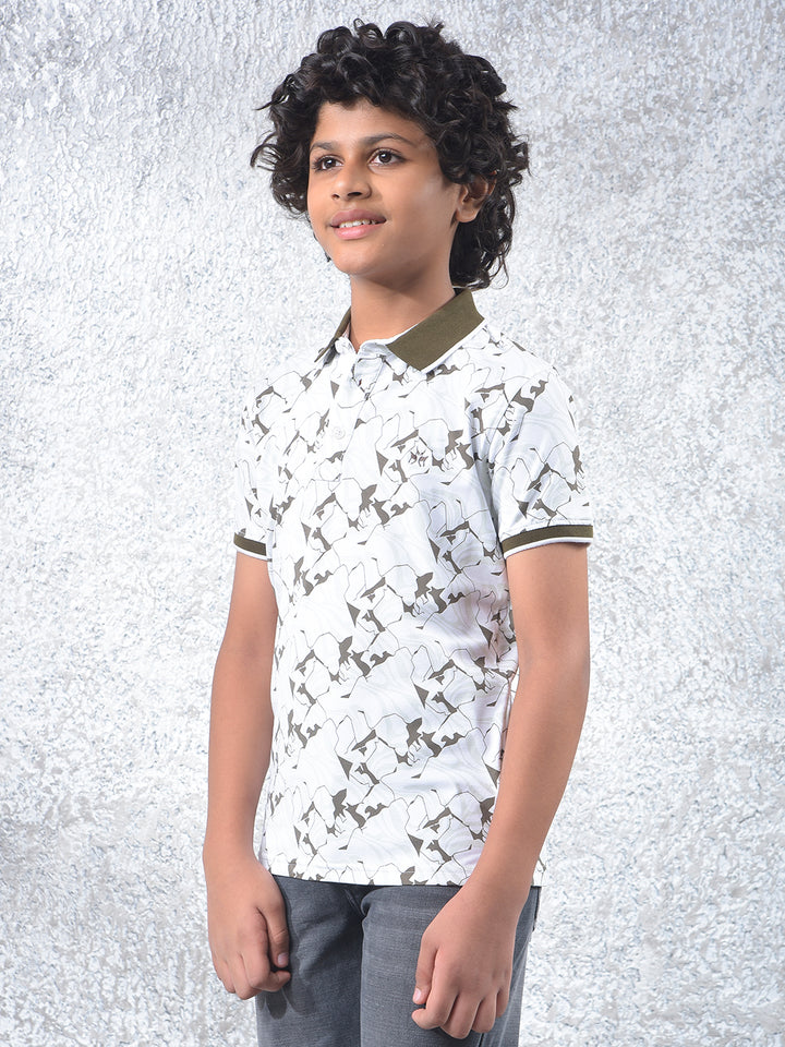 Olive Printed Polo Neck T-Shirt