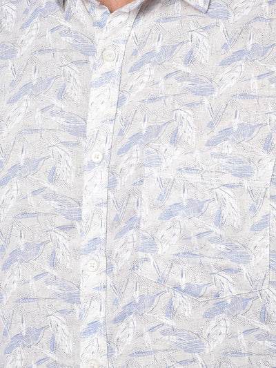 Blue Floral Print Linen Shirt