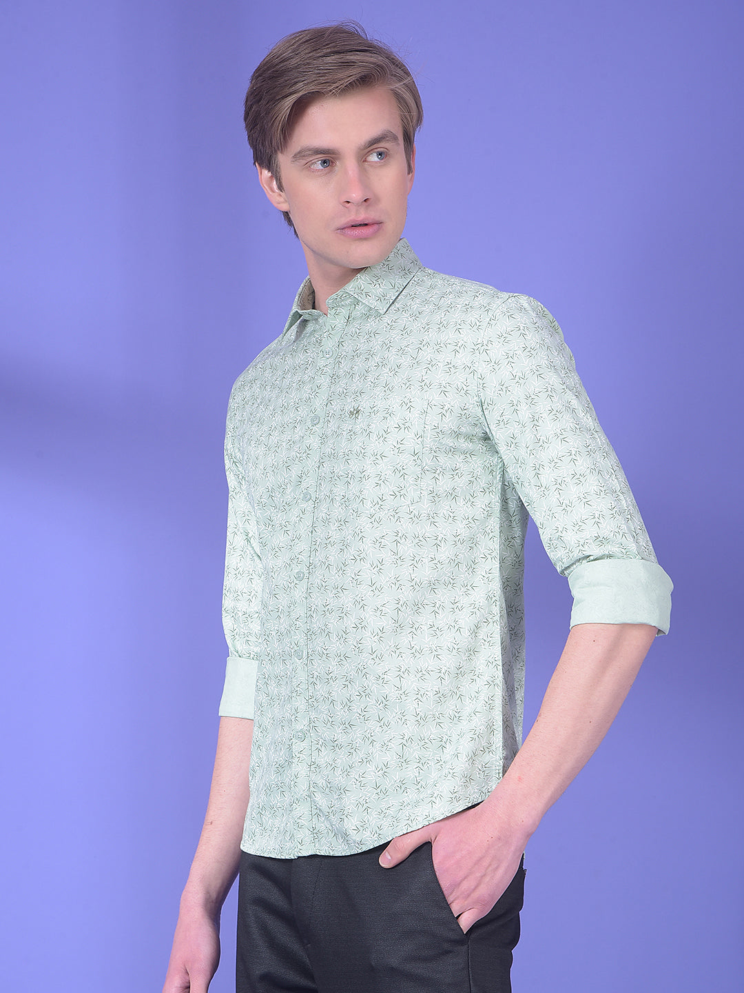 Sharp Green Floral Print Shirt