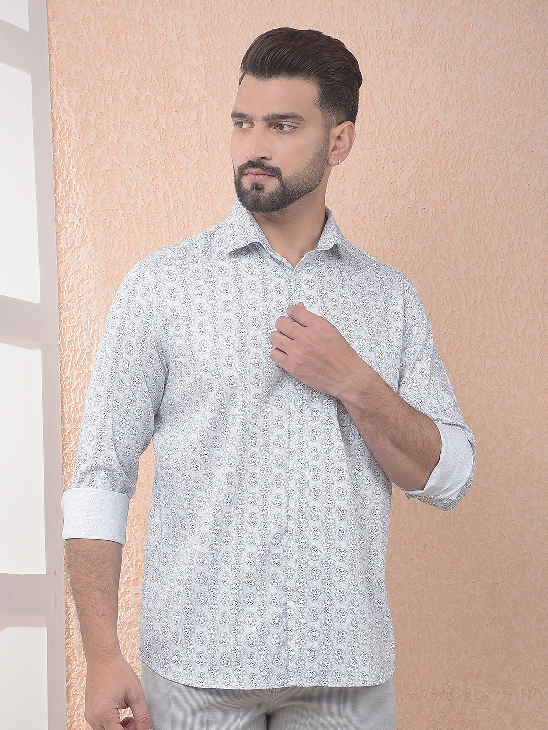 White Subtle Print Easy Wear Shirt