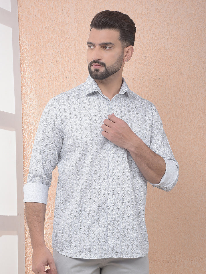 White Subtle Print Easy Wear Shirt