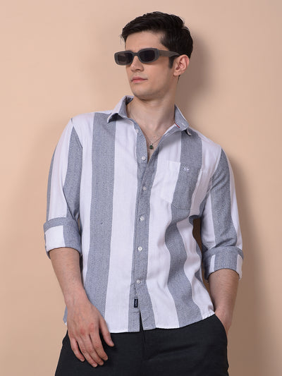 White Vertical Stripes 100% Cotton Shirt