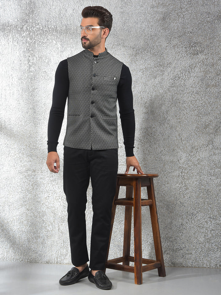 Contemporary Black Printed Waist Coat