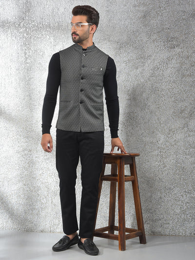 Contemporary Black Printed Waist Coat