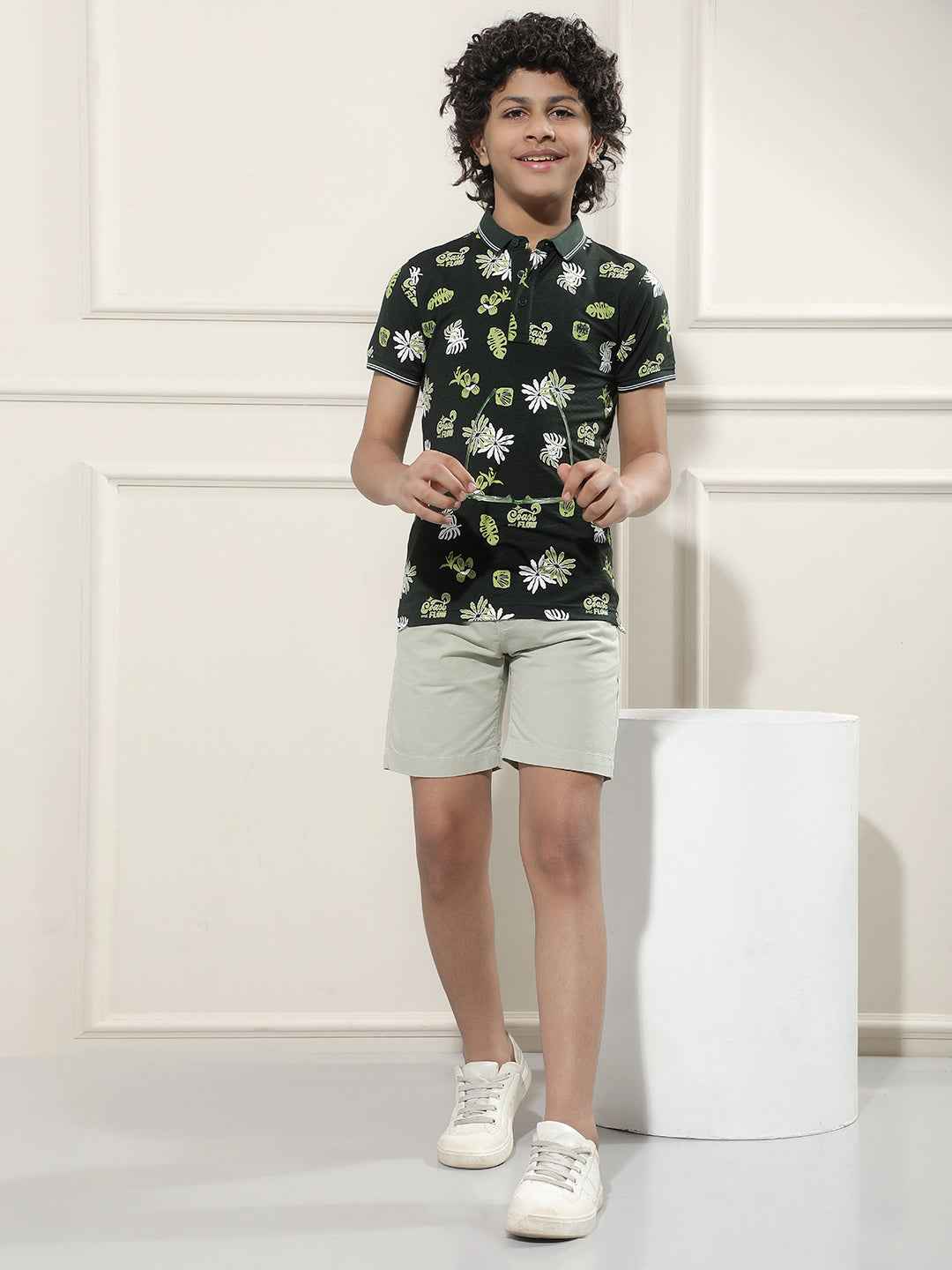 Tropical Print Green Polo T-Shirt