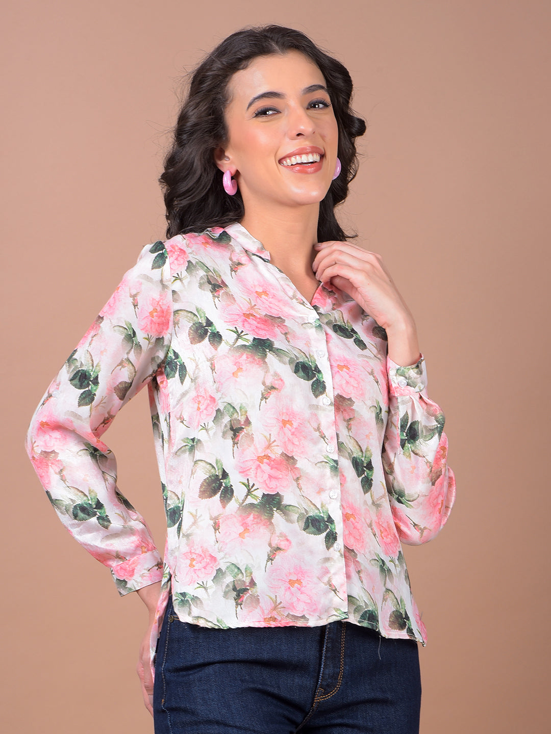 Multi-Color Floral Print V-Neck Shirt