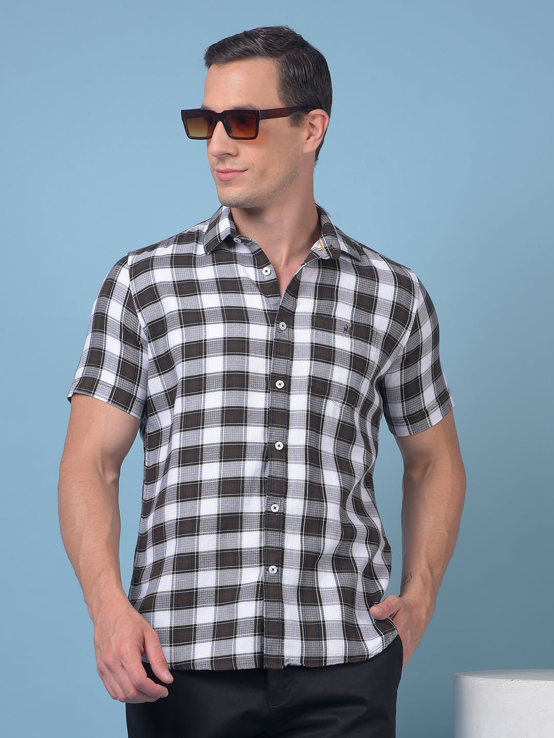 Olive Checked 100% Cotton Shirt