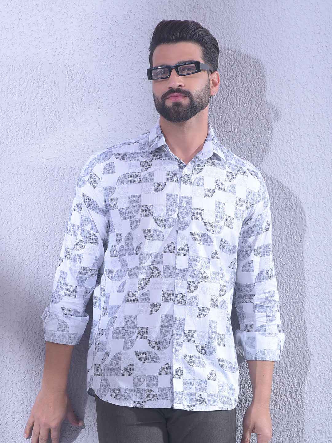 Blue Printed 100% Cotton Shirt
