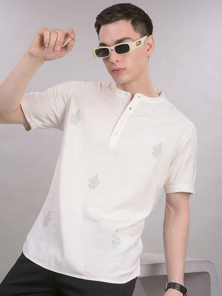 Cream Floral Print 100% Cotton Kurta