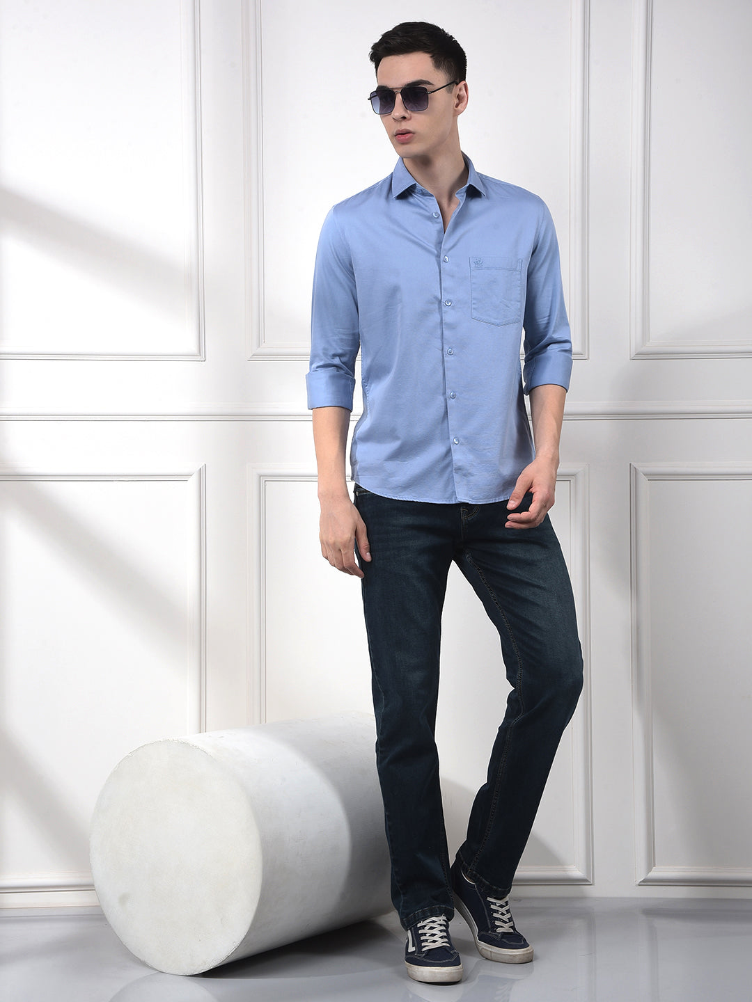 Steel Blue Blended Slim Fit Shirt