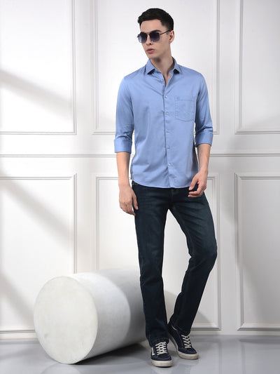 Steel Blue Blended Slim Fit Shirt