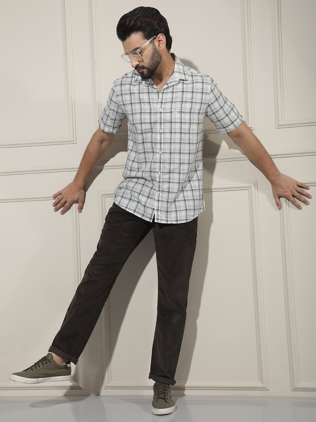 White Checked Linen Shirt