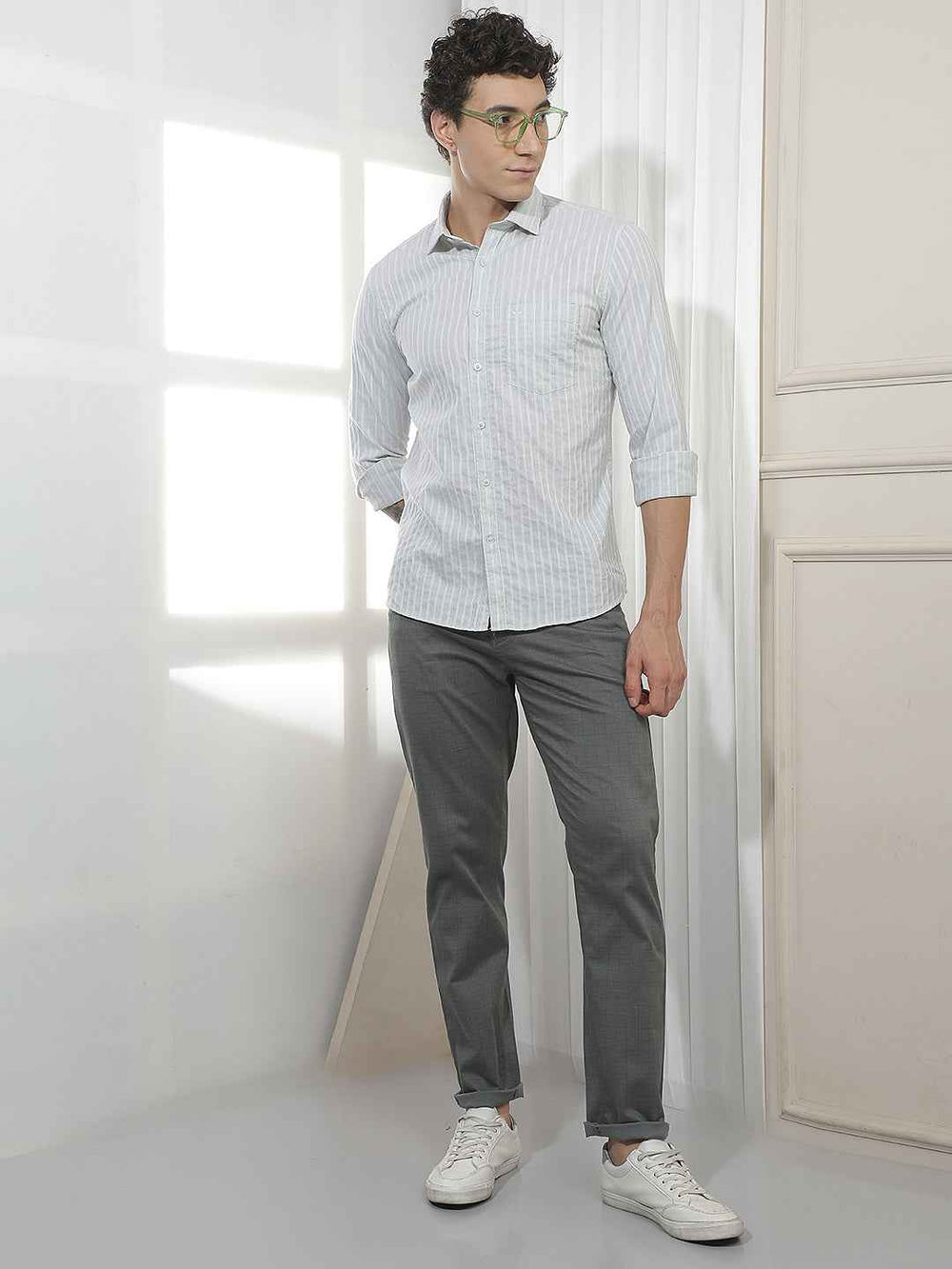 Modern Olive Checked Casual Trousers