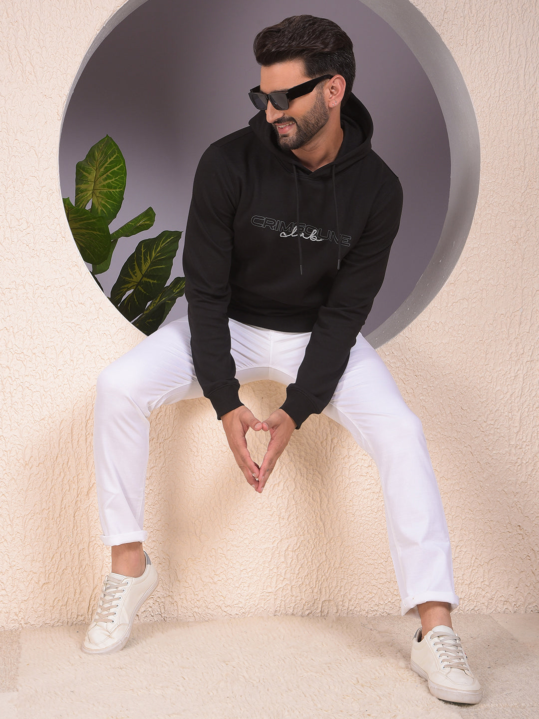 Black Embroidered Hooded Neck Sweatshirt