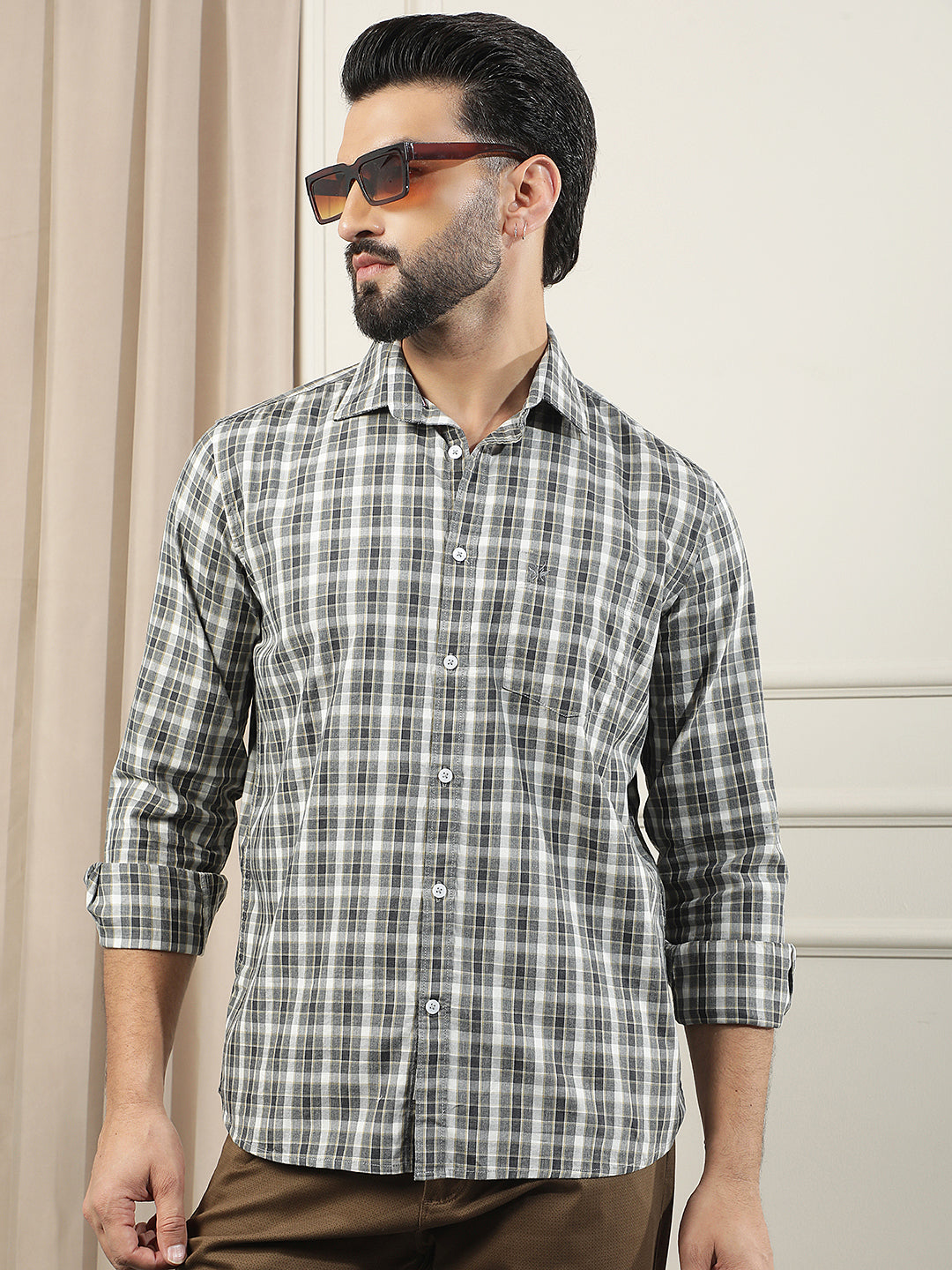 Grey Checked 100% Cotton Shirt