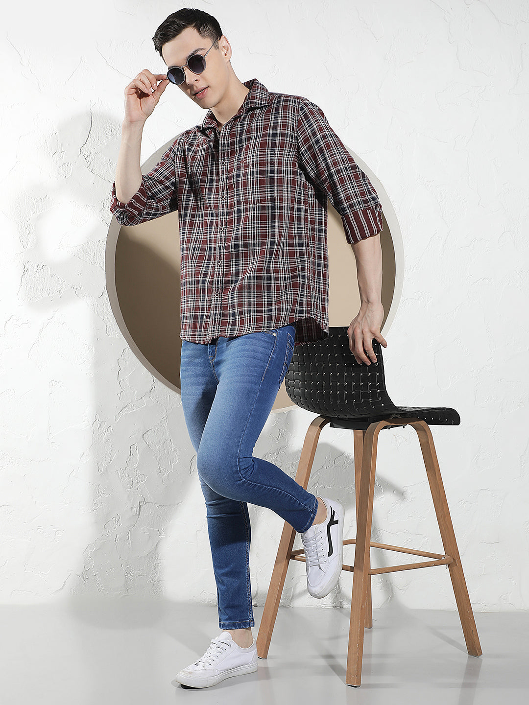 Maroon Checked 100% Cotton Shirt