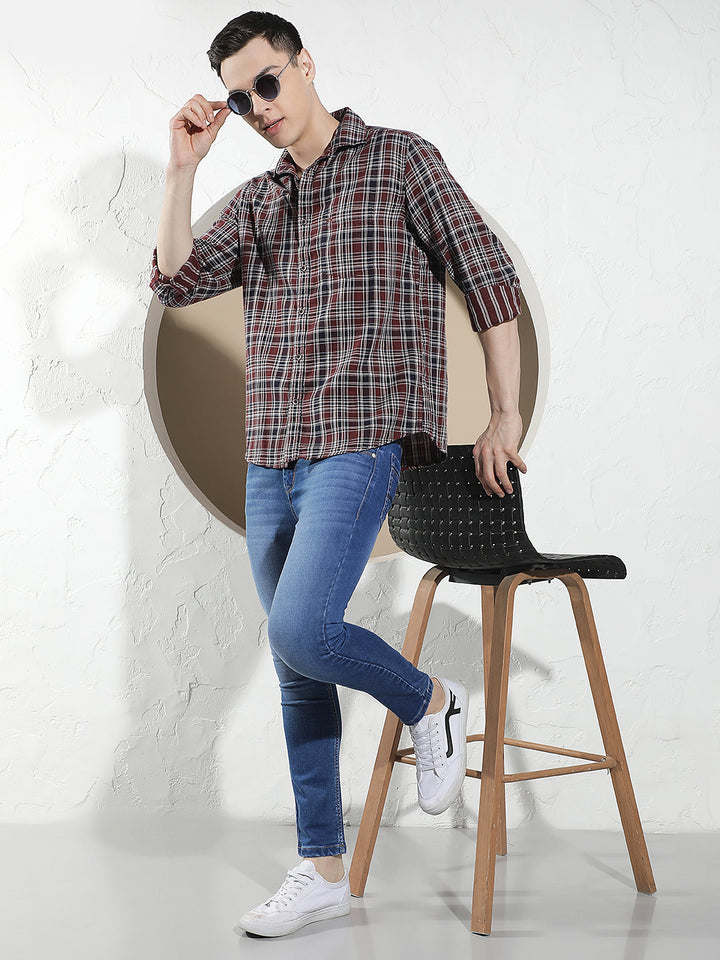 Maroon Checked 100% Cotton Shirt