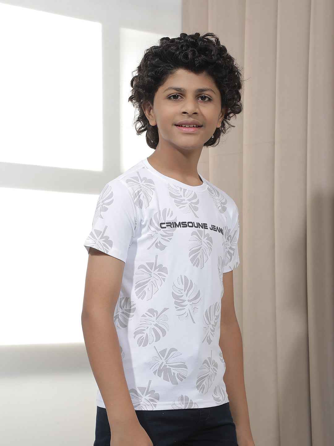 White Tropical Leaf Print T-Shirt