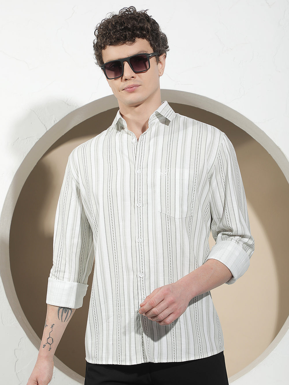 Green Vertical Striped Shirt