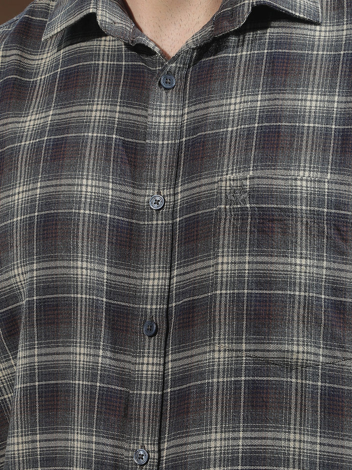 Brown 100% Cotton Checked Shirt