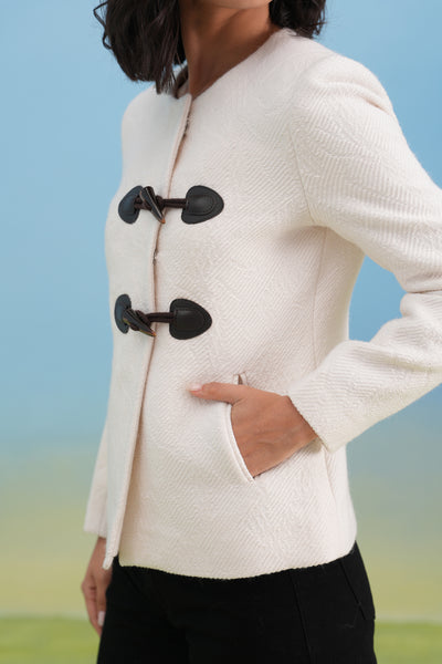White Textured Toggle Detail Coat