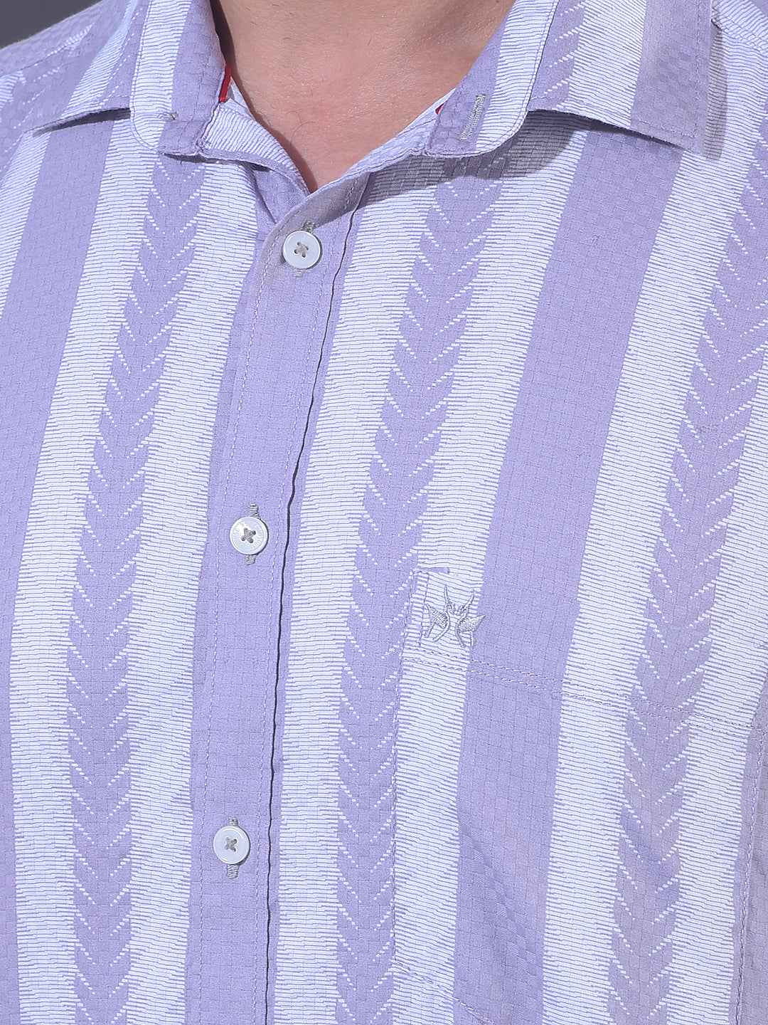 Purple 100% Cotton Vertical Stripes Shirt