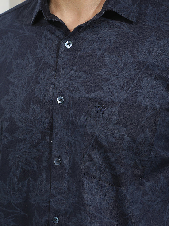 Navy Blue Floral Print Shirt