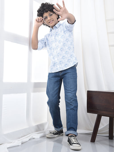 Blue Printed 100% Cotton Shirt