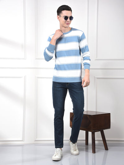 Blue Horizontal Stripes 100% Cotton Sweater