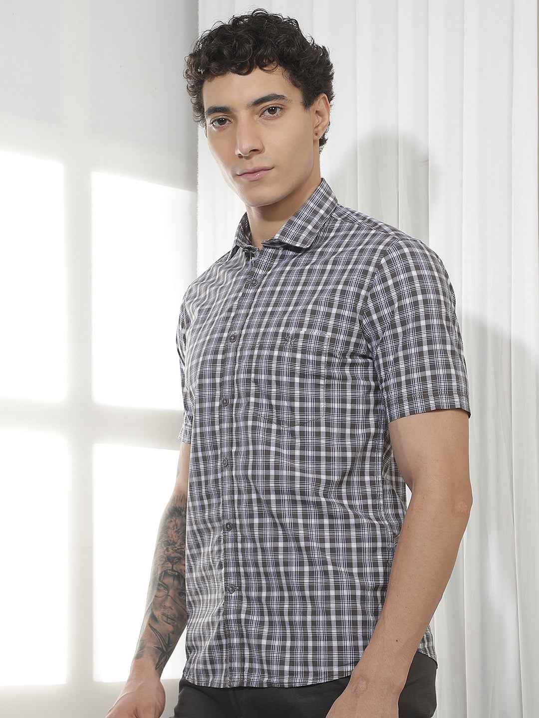 Grey Checked 100% Cotton Shirt