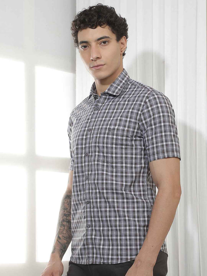 Grey Checked 100% Cotton Shirt