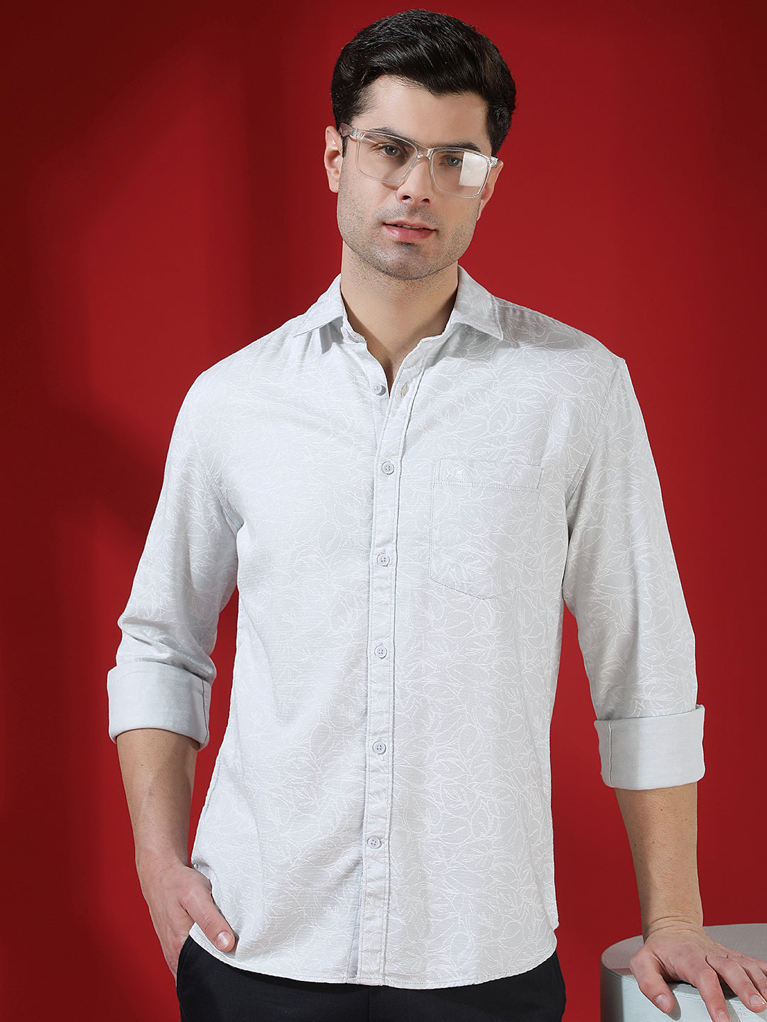 Grey Geometric Print Shirt