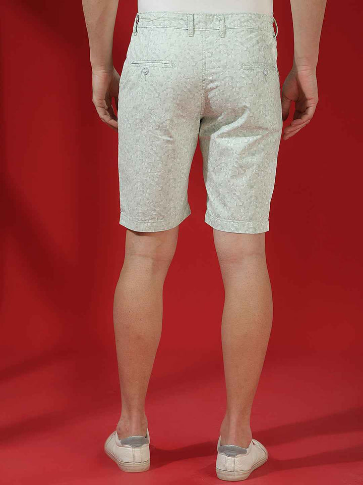 Olive Green 100% Cotton Camouflage Print Shorts