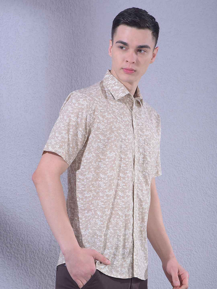 Tan Floral Print Shirt