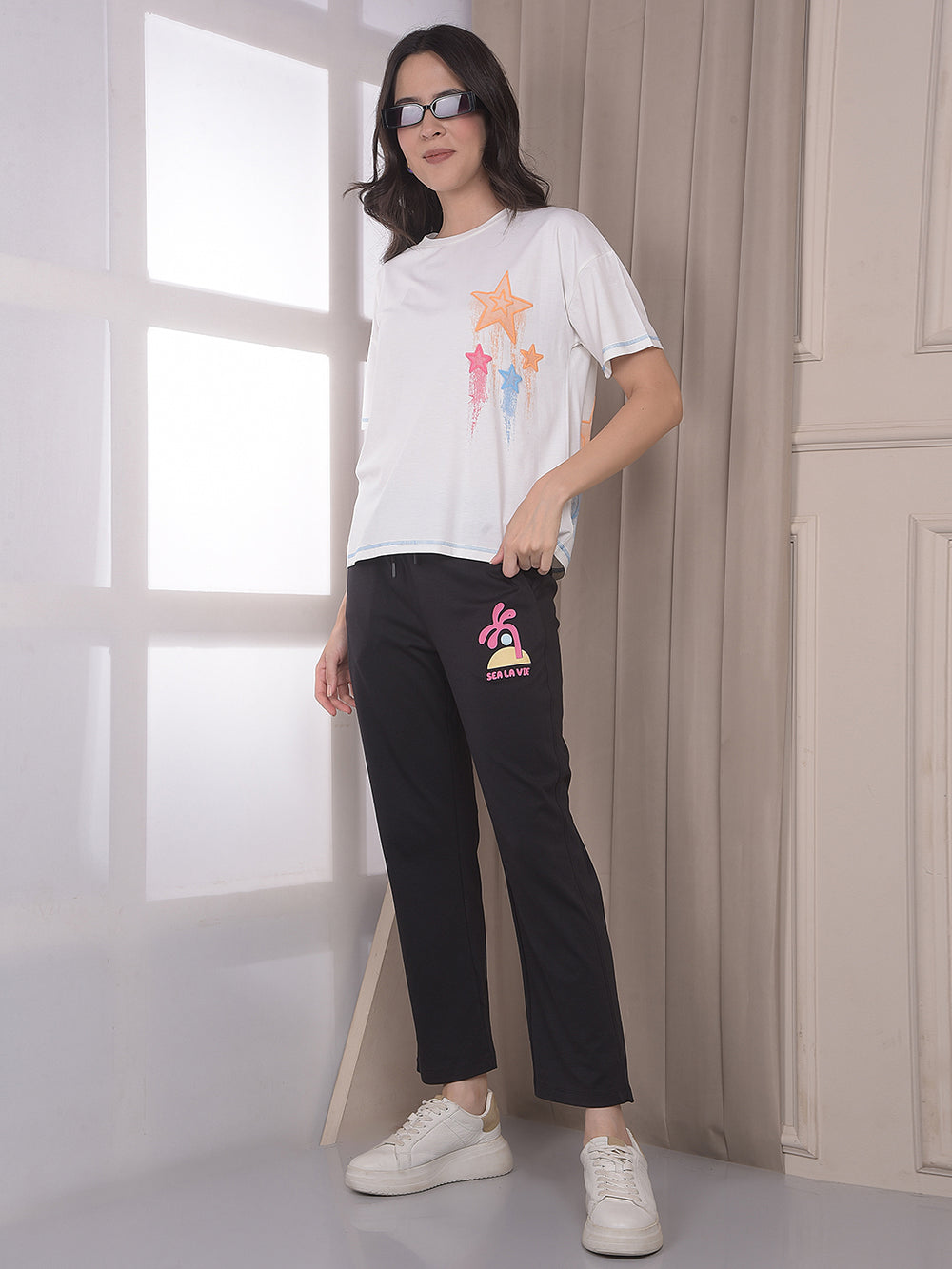 White Graphic Print Oversized T-Shirt