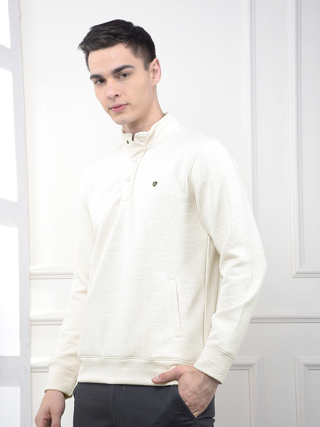 Cream Embossed Polo Sweatshirt