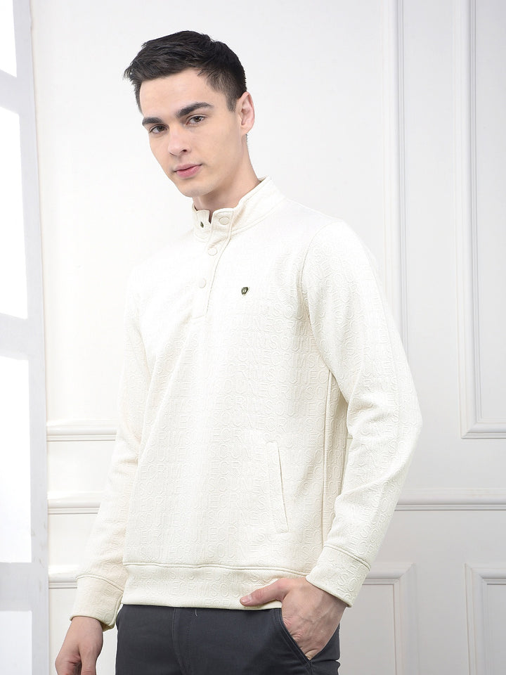 Cream Embossed Polo Sweatshirt