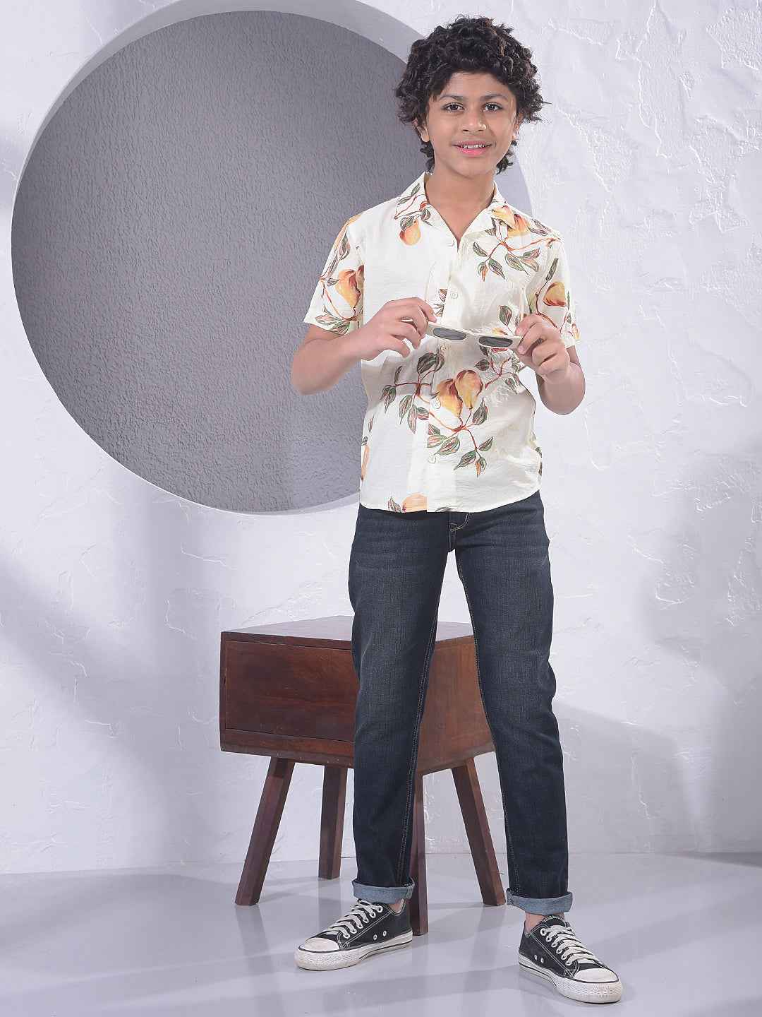 Yellow Floral Print Resort-Collar Shirt